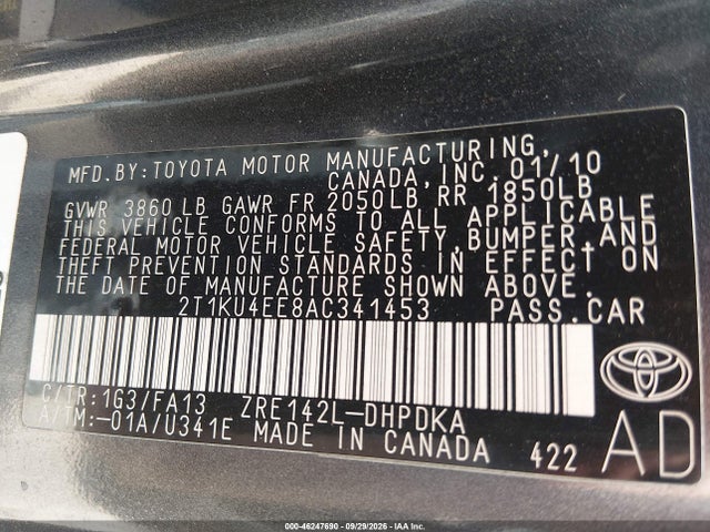 Aukcja sprzedaży 2010 Toyota Matrix, vin: 2T1KU4EE8AC341453, numer aukcji: 46247690