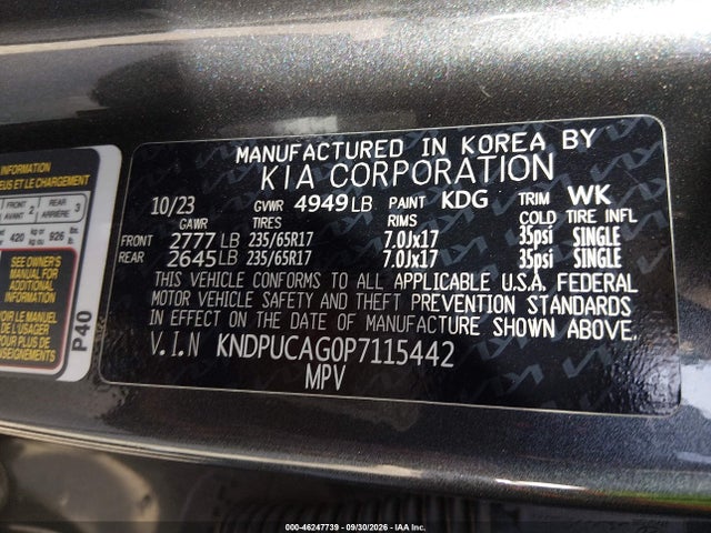 Aukcja sprzedaży 2023 Kia Sportage Hybrid Lx, vin: KNDPUCAG0P7115442, numer aukcji: 46247739