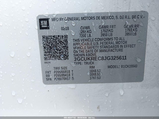 Продаж на аукціоні авто 2018 Chevrolet Silverado 1500 2lt, vin: 3GCUKREC8JG325611, номер лоту: 46247742