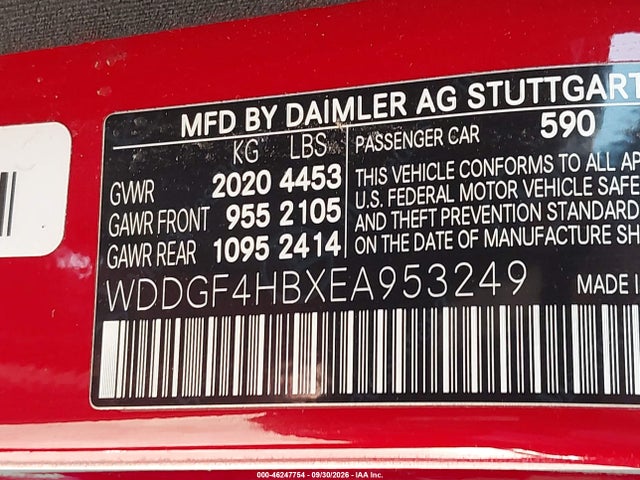 46247754 :رقم المزاد ، WDDGF4HBXEA953249 vin ، 2014 Mercedes-benz C 250 مزاد بيع