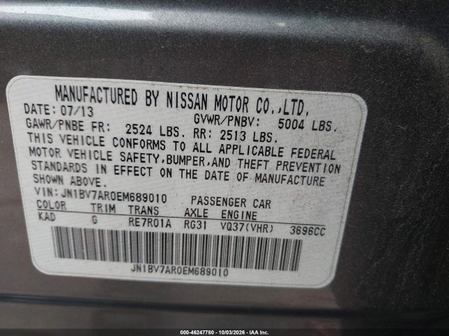 Продаж на аукціоні авто 2014 Infiniti Q50 Premium, vin: JN1BV7AR0EM689010, номер лоту: 46247780