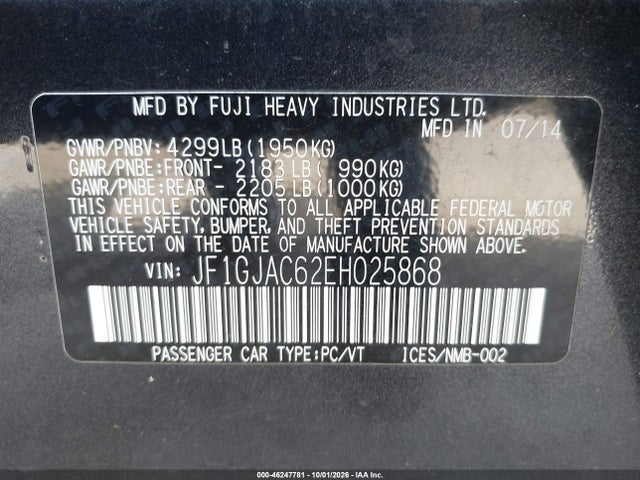 Subaru Impreza 2.0i Premium 2014 JF1GJAC62EH025868 Image 9