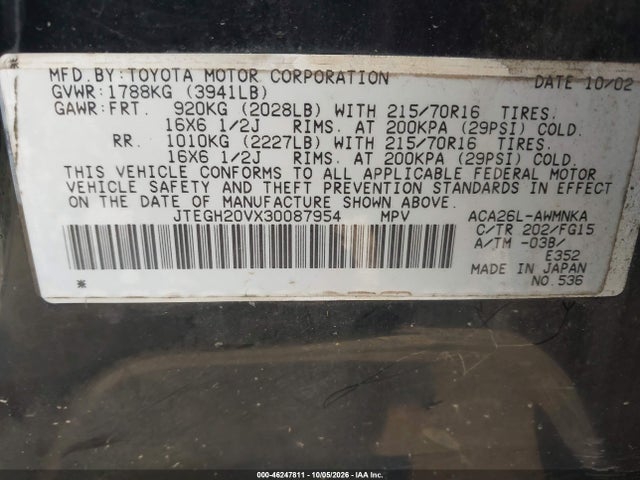Продажа на аукционе авто 2003 Toyota Rav4, vin: JTEGH20VX30087954, номер лота: 46247811