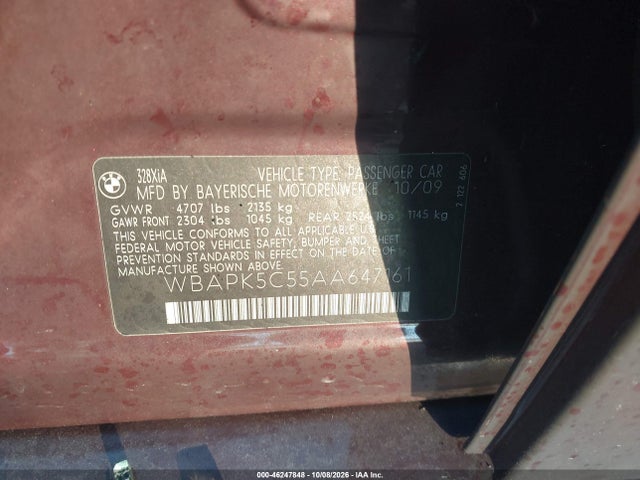 46247848 :رقم المزاد ، WBAPK5C55AA647161 vin ، 2010 Bmw 328i Xdrive مزاد بيع