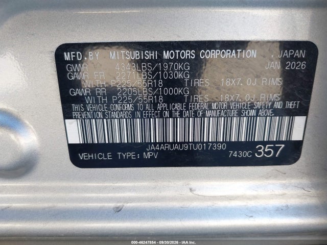 Продажа на аукционе авто 2026 Mitsubishi Outlander Sport 2.0 Es/2.0 Le/2.0 Ralliart/2.0 S/2.0 Se/2.0 Trail Edition, vin: JA4ARUAU9TU017390, номер лота: 46247854