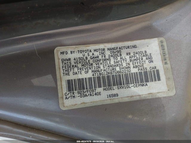 1996 Toyota Camry Dx/le/xle მანქანა იყიდება აუქციონზე, vin: 4T1BG12K6TU662232, აუქციონის ნომერი: 46247879