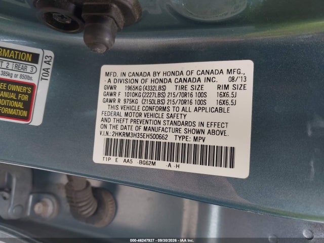 Продажа на аукционе авто 2014 Honda Cr-v Lx, vin: 2HKRM3H35EH500662, номер лота: 46247927