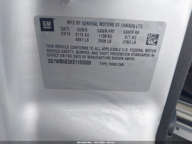 46247980 :رقم المزاد ، 2G1WB5E3XE1163909 vin ، 2014 Chevrolet Impala Limited Lt مزاد بيع