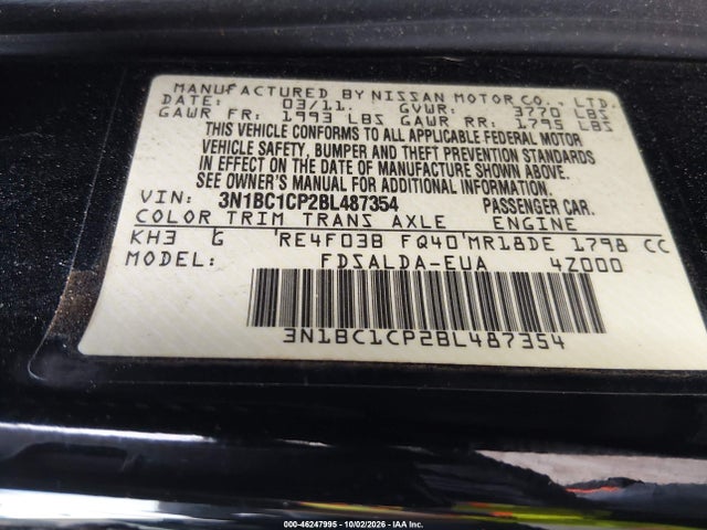 Aukcja sprzedaży 2011 Nissan Versa 1.8s, vin: 3N1BC1CP2BL487354, numer aukcji: 46247995
