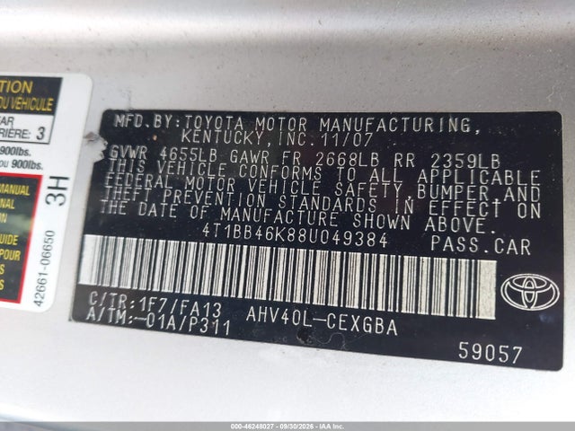Продажа на аукционе авто 2008 Toyota Camry Hybrid, vin: 4T1BB46K88U049384, номер лота: 46248027