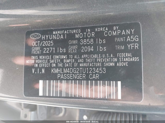 Продажа на аукционе авто 2026 Hyundai Elantra Sel Sport, vin: KMHLM4DG2TU123453, номер лота: 46248035