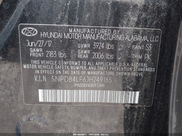 2018 Hyundai Elantra Sel მანქანა იყიდება აუქციონზე, vin: 5NPD84LF6JH249165, აუქციონის ნომერი: 46248071