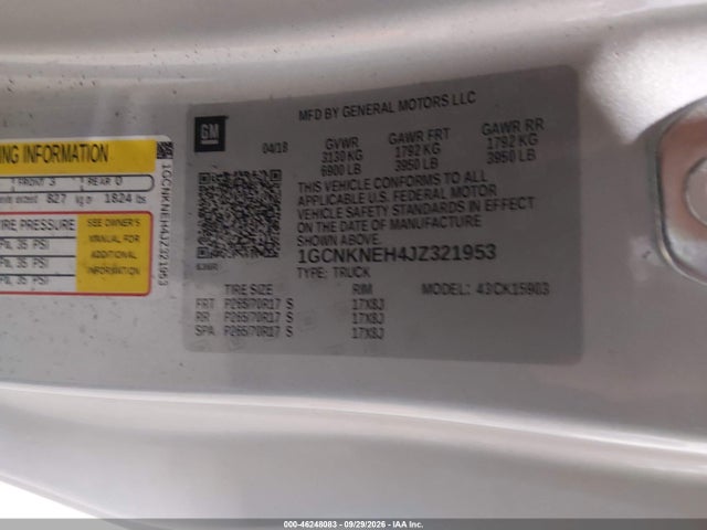 46248083 :رقم المزاد ، 1GCNKNEH4JZ321953 vin ، 2018 Chevrolet Silverado 1500 Wt مزاد بيع