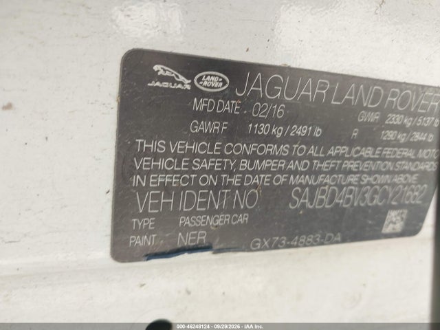 46248124 :رقم المزاد ، SAJBD4BV3GCY21682 vin ، 2016 Jaguar Xf 35t Premium مزاد بيع