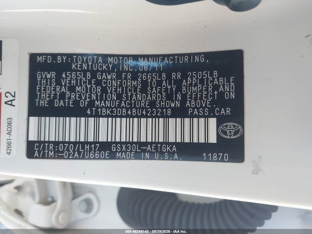 Продаж на аукціоні авто 2011 Toyota Avalon, vin: 4T1BK3DB4BU423218, номер лоту: 46248145