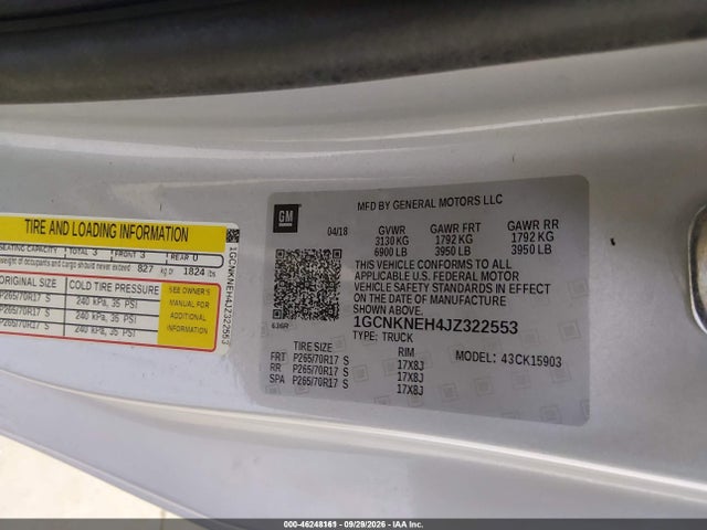 Продаж на аукціоні авто 2018 Chevrolet Silverado 1500 Wt, vin: 1GCNKNEH4JZ322553, номер лоту: 46248161