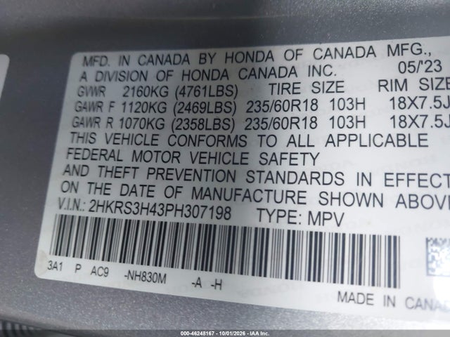 Продажа на аукционе авто 2023 Honda Cr-v Ex 2wd, vin: 2HKRS3H43PH307198, номер лота: 46248167