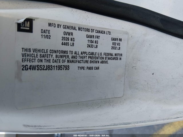 Продажа на аукционе авто 2003 Buick Century Custom, vin: 2G4WS52J831195793, номер лота: 46248181