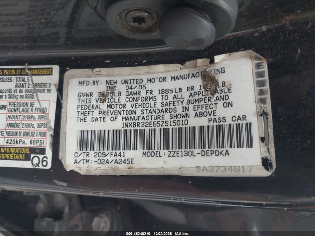 Aukcja sprzedaży 2005 Toyota Corolla Ce, vin: 1NXBR32E65Z515010, numer aukcji: 46248210