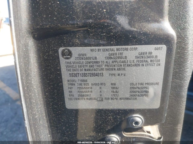 46248228 :رقم المزاد ، 5S3ET13S572804013 vin ، 2007 Saab 9-7x 4.2i مزاد بيع