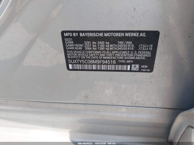 Продажа на аукционе авто 2021 Bmw X3 Xdrive30i, vin: 5UXTY5C08M9F94516, номер лота: 46248232