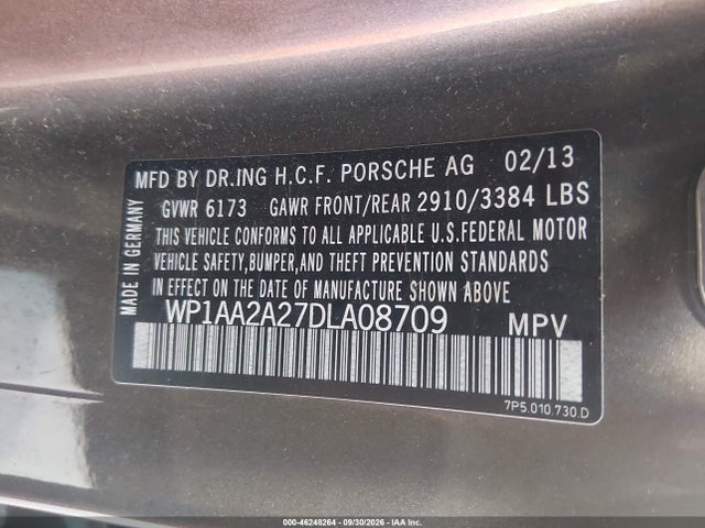Aukcja sprzedaży 2013 Porsche Cayenne, vin: WP1AA2A27DLA08709, numer aukcji: 46248264