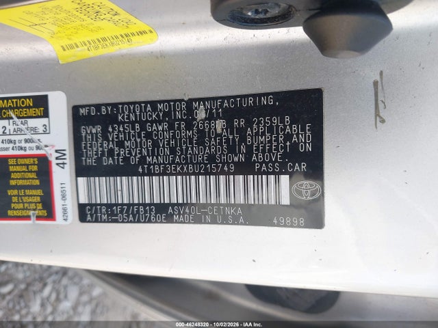 Aukcja sprzedaży 2011 Toyota Camry Le, vin: 4T1BF3EKXBU215749, numer aukcji: 46248320