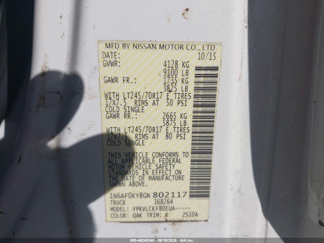 Продаж на аукціоні авто 2016 Nissan Nv Cargo Nv2500 Hd S V8, vin: 1N6AF0KY8GN802117, номер лоту: 46248340