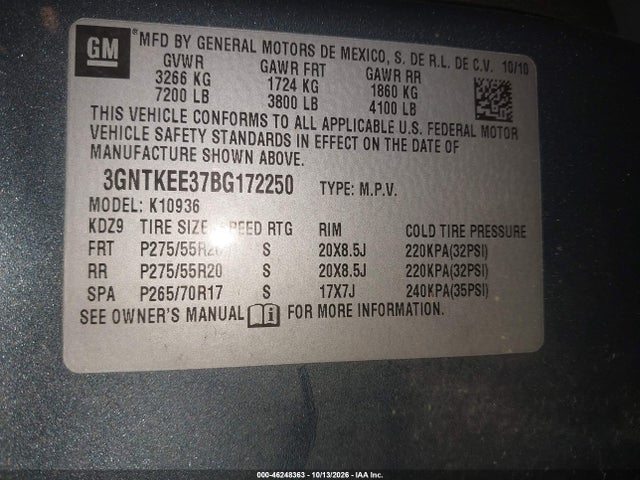 2011 Chevrolet Avalanche 1500 Ls მანქანა იყიდება აუქციონზე, vin: 3GNTKEE37BG172250, აუქციონის ნომერი: 46248363