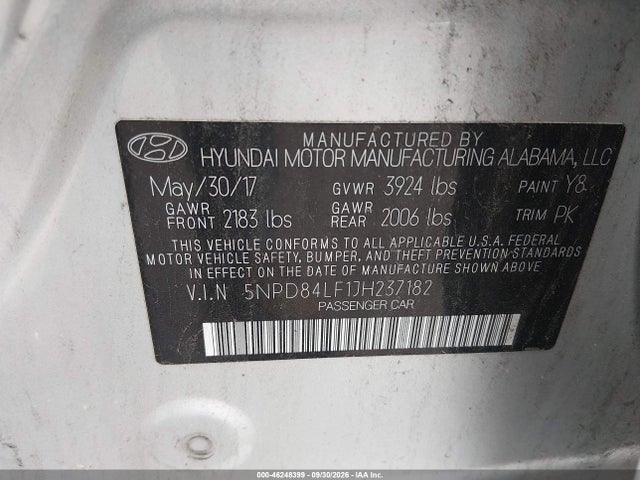 Продаж на аукціоні авто 2018 Hyundai Elantra Sel, vin: 5NPD84LF1JH237182, номер лоту: 46248399