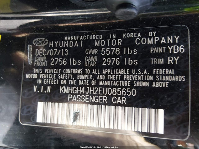46248435 :رقم المزاد ، KMHGH4JH2EU085650 vin ، 2014 Hyundai Equus Signature مزاد بيع
