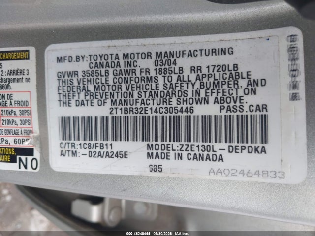 Aukcja sprzedaży 2004 Toyota Corolla Ce, vin: 2T1BR32E14C305446, numer aukcji: 46248444