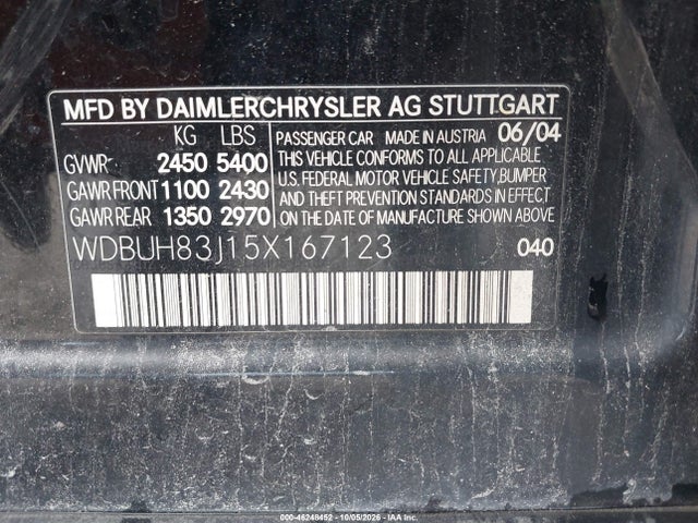 Продажа на аукционе авто 2005 Mercedes-benz E 500 4matic, vin: WDBUH83J15X167123, номер лота: 46248452