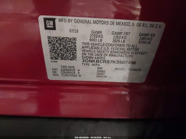 Продаж на аукціоні авто 2019 Chevrolet Blazer, vin: 3GNKBCRS7KS687456, номер лоту: 46248468