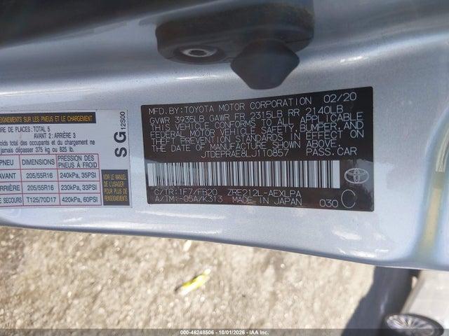 46248506 :رقم المزاد ، JTDEPRAE8LJ110857 vin ، 2020 Toyota Corolla Le مزاد بيع