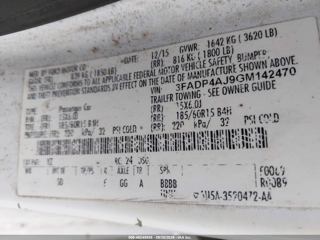 Продаж на аукціоні авто 2016 Ford Fiesta S, vin: 3FADP4AJ9GM142470, номер лоту: 46248558