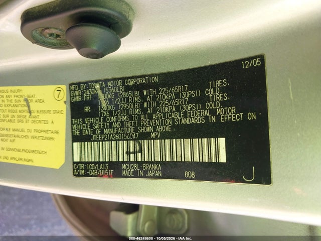 Продаж на аукціоні авто 2006 Toyota Highlander Limited V6, vin: JTEEP21A260156047, номер лоту: 46248608
