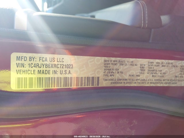 Aukcja sprzedaży 2024 Jeep Grand Cherokee 4xe, vin: 1C4RJYB6XRC721023, numer aukcji: 46248623