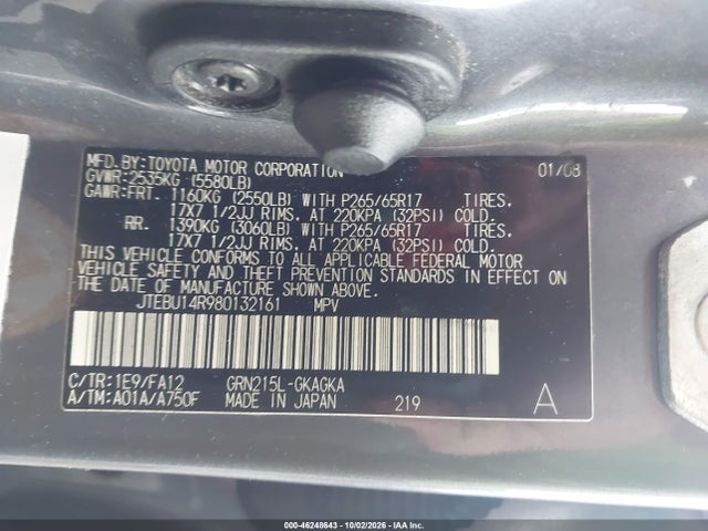 Aukcja sprzedaży 2008 Toyota 4runner Sr5 V6, vin: JTEBU14R980132161, numer aukcji: 46248643