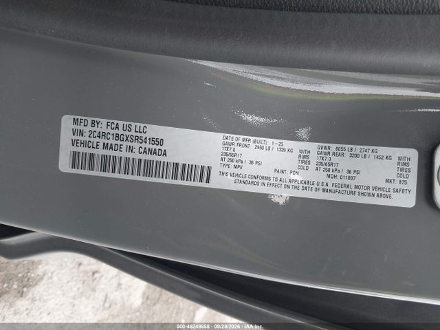 Aukcja sprzedaży 2025 Chrysler Pacifica Select, vin: 2C4RC1BGXSR541550, numer aukcji: 46248658
