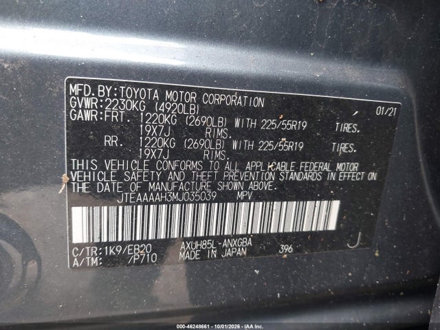 46248661 :رقم المزاد ، JTEAAAAH3MJ035039 vin ، 2021 Toyota Venza Xle مزاد بيع
