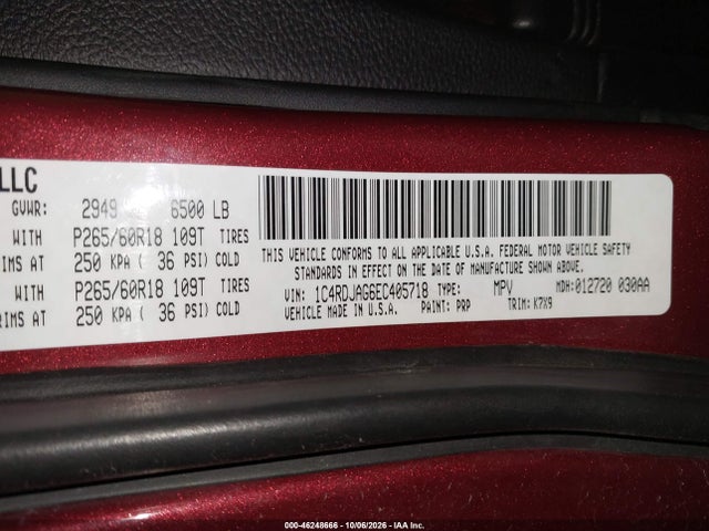 Aukcja sprzedaży 2014 Dodge Durango Sxt, vin: 1C4RDJAG6EC405718, numer aukcji: 46248666