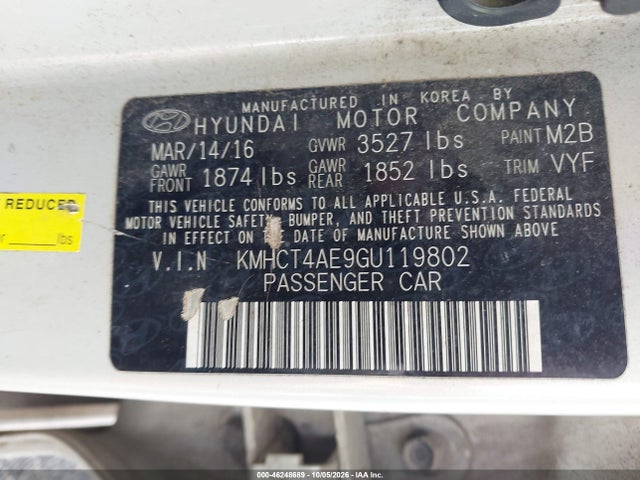 Aukcja sprzedaży 2016 Hyundai Accent Se, vin: KMHCT4AE9GU119802, numer aukcji: 46248689