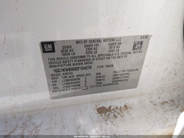 Aukcja sprzedaży 2016 Chevrolet Silverado 2500hd Ltz, vin: 1GC1KWE89GF154276, numer aukcji: 46248746