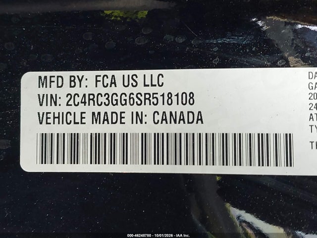 Продаж на аукціоні авто 2025 Chrysler Pacifica Limited Awd, vin: 2C4RC3GG6SR518108, номер лоту: 46248780