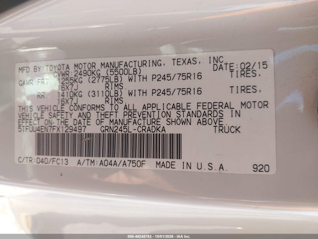 Toyota Tacoma Base V6 2015 5TFUU4EN7FX129497 Image 9