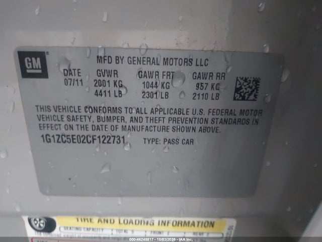 2012 Chevrolet Malibu 1lt მანქანა იყიდება აუქციონზე, vin: 1G1ZC5E02CF122731, აუქციონის ნომერი: 46248817