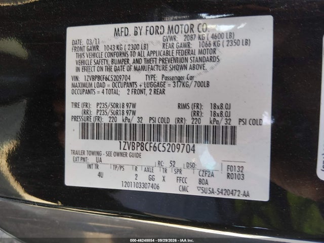 2012 Ford Mustang Gt Premium მანქანა იყიდება აუქციონზე, vin: 1ZVBP8CF6C5209704, აუქციონის ნომერი: 46248854