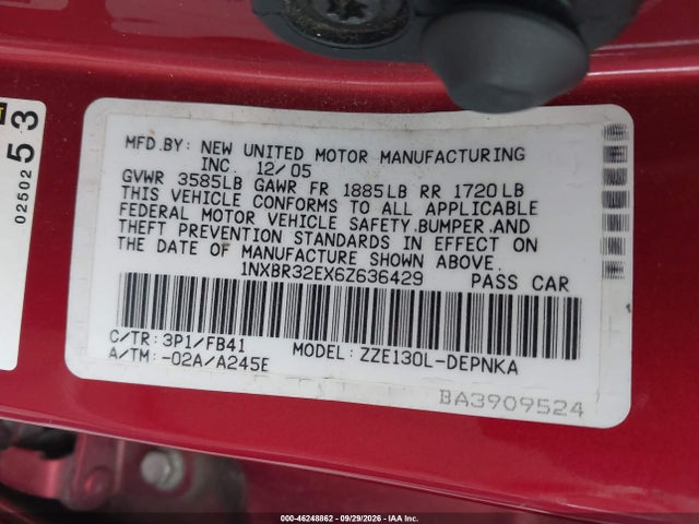 Продажа на аукционе авто 2006 Toyota Corolla Le, vin: 1NXBR32EX6Z636429, номер лота: 46248862