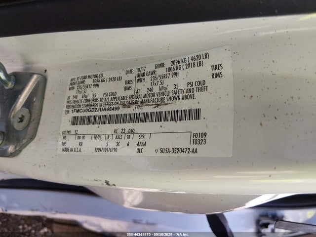 Продажа на аукционе авто 2018 Ford Escape Se, vin: 1FMCU0GD2JUA48499, номер лота: 46248870